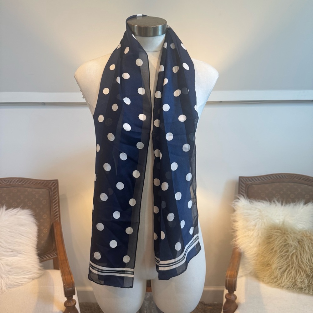 Chic Polka Dot Scarf in Navy Blue and White, Cute Purse Twilly
